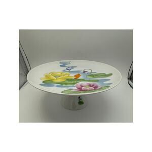 Seymour Mann Water Lily Porcelain Footed Cake Stand Signed Eda Baking Serveware